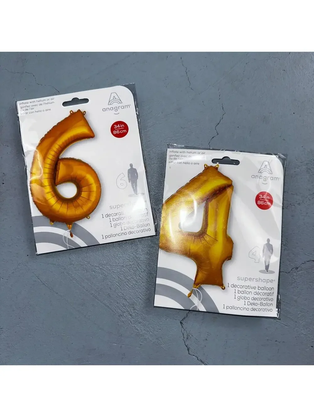 Anagram Supershape 34 inches Gold Numeral 6 and 4 Decorative Balloon New 46 64